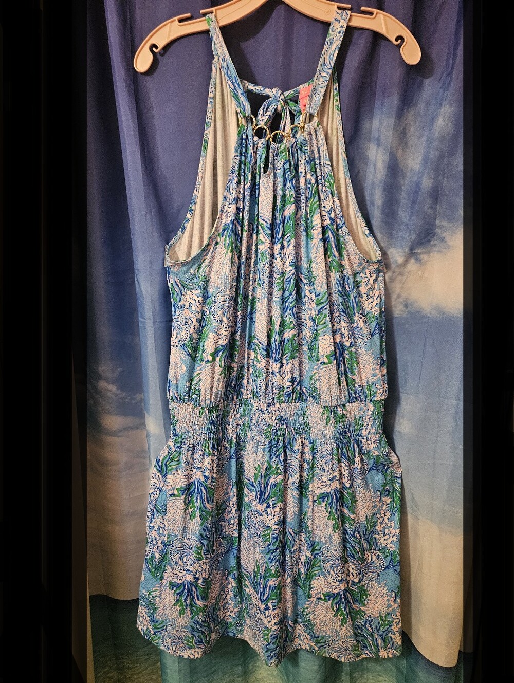 Lilly Pulitizer Blue & Green Floral Halter Romper